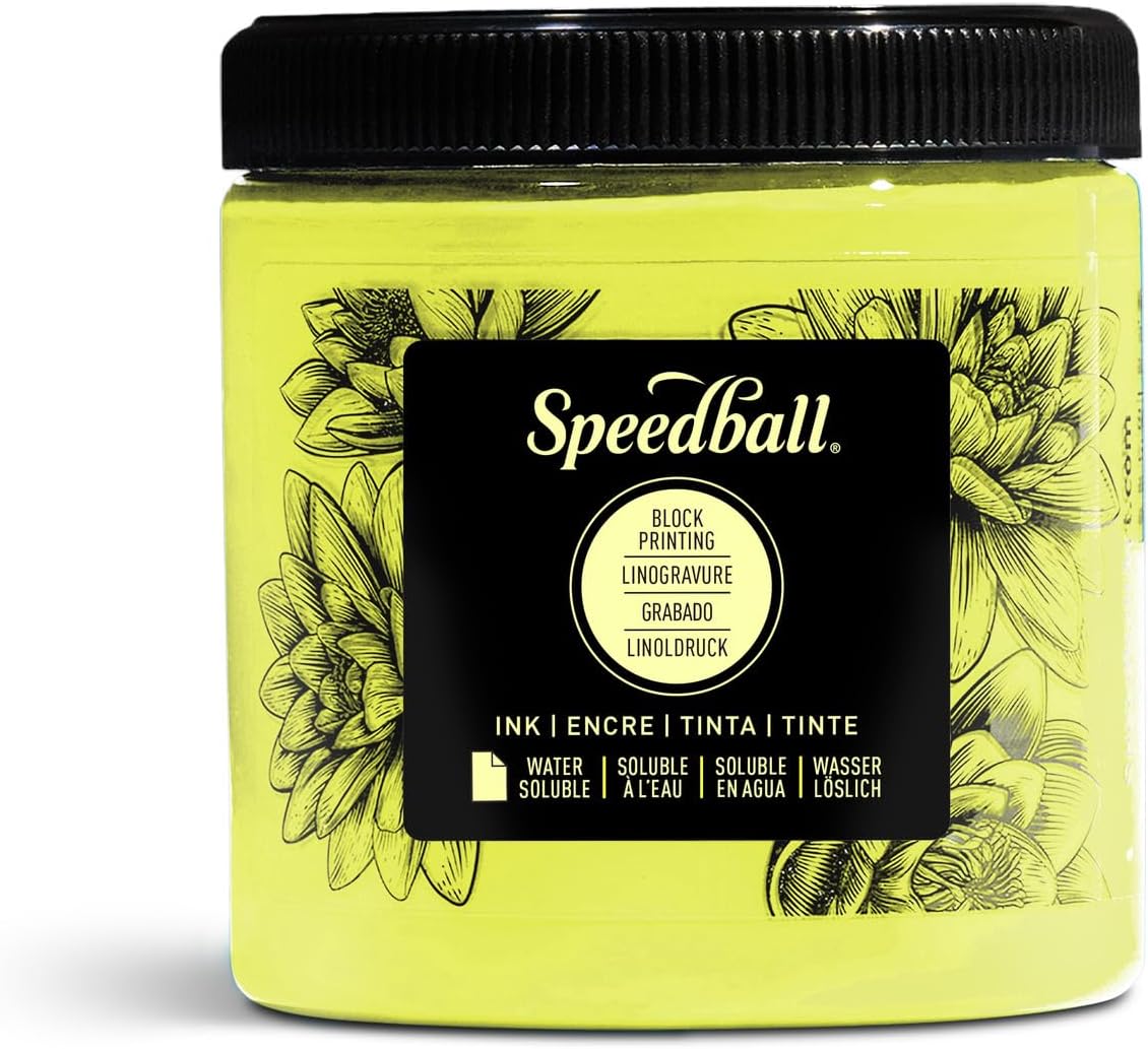 Speedball Water-Soluble Block Printing Ink, 8-Ounce Jar, Fluorescent Yellow