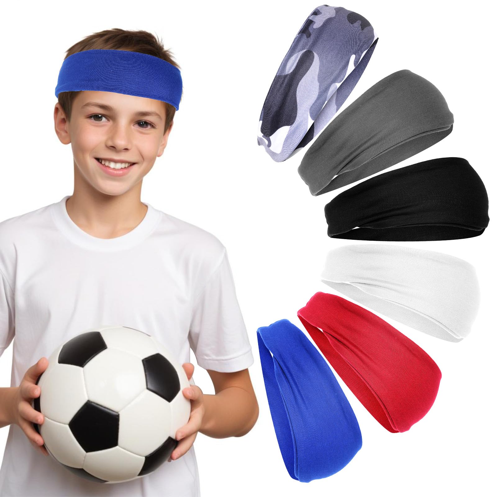6 diademas deportivas para niños y niñas, absorbentes de fútbol, suaves que absorben la humedad, banda de sudor para baloncesto, tenis, béisbol, fútbol, correr, entrenamiento