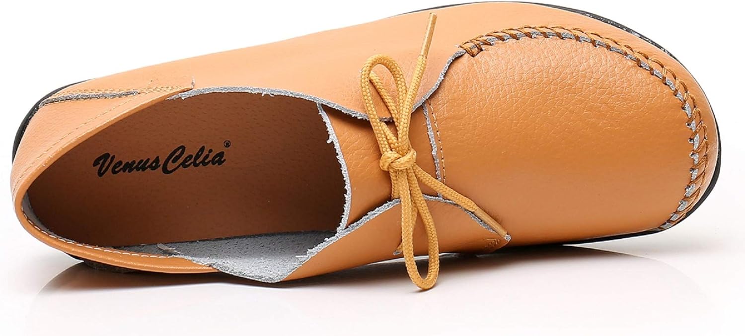 VenusCelia Women's Breathable Comfort Walking Office Flat Loafer 7 Tan Lace