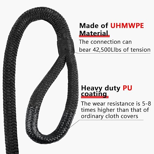 Miniatura 7 de NTR Cuerda de remolque de recuperación cinética de 1-18 pulgadas x 30 pies (37,480 libras), con 2 grilletes suaves UHMWPE (40,980 libras), correa de