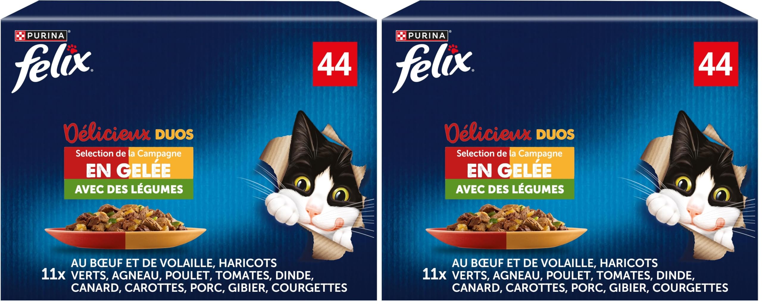 Purina, Felix, Delicioso dúo, Maxi Paquete, 44 x 85g-El Embalaje Puede Variar (Paquete de 2)