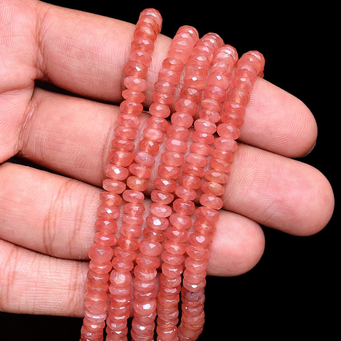 AAA+ rodochrozyt kamień szlachetny 5 mm-6 mm fasetowane koraliki rondelle | naturalny rodokrozyt półszlachetne koraliki do biżuterii | pasmo 20 cm