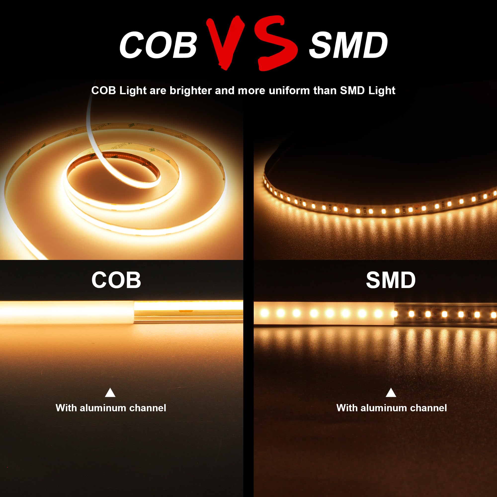 TTWAY COB LED Streifen 7,5M, LED Streifen Warmweiss 2700K, 24V Dimmbar LED Band, CRI92, 8mm Breite, mit Fernbedienung und Netzteil, für Home Dekoration, Küche, Spiegel.
