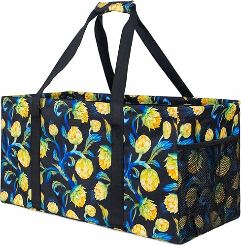 NPBAG Bolsa de mano extra grande con 3 bolsillos bolsa de playa plegable impermeable no estable cesta de comestibles reutilizable plegable de gran