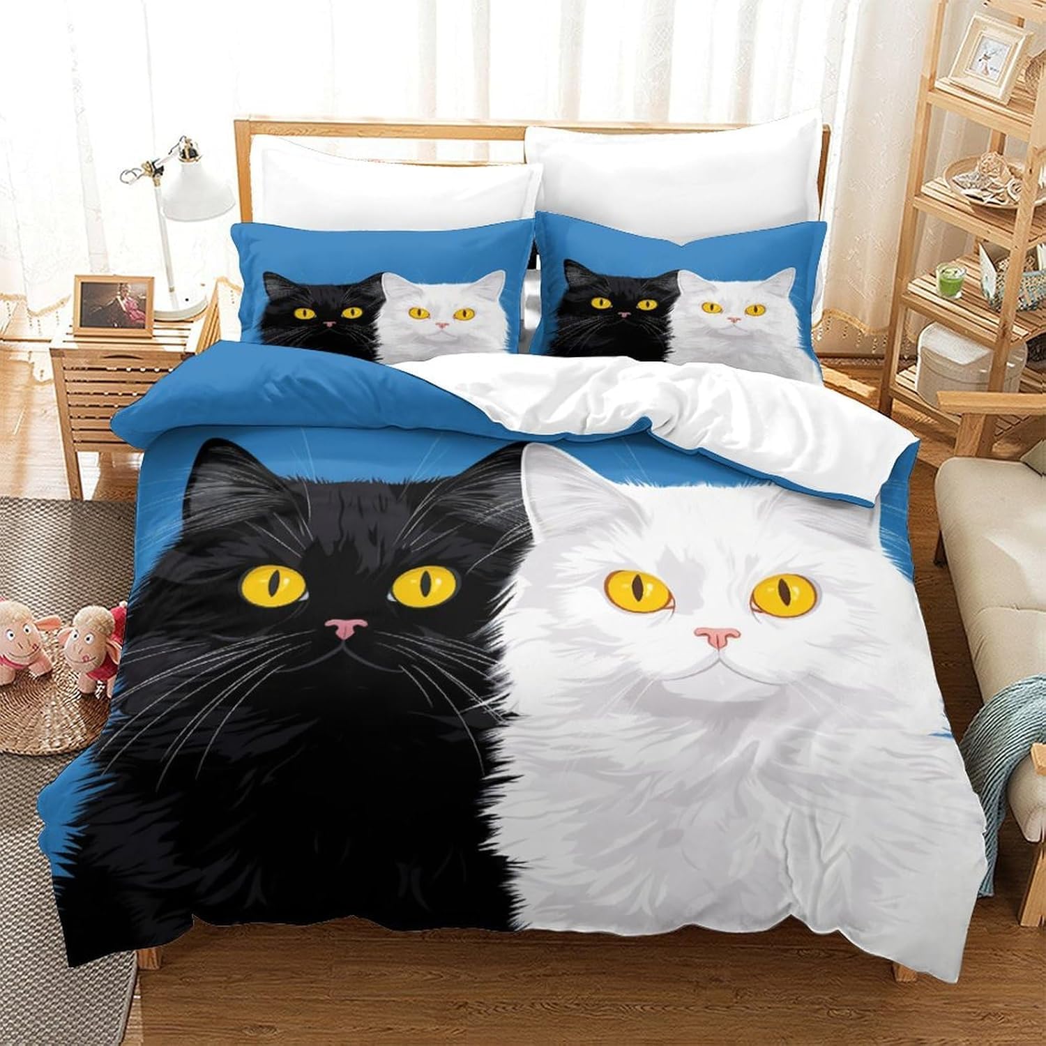 Housse de couette microfibre hypoallergique parure de lit chat 155x220 imprimé 3D