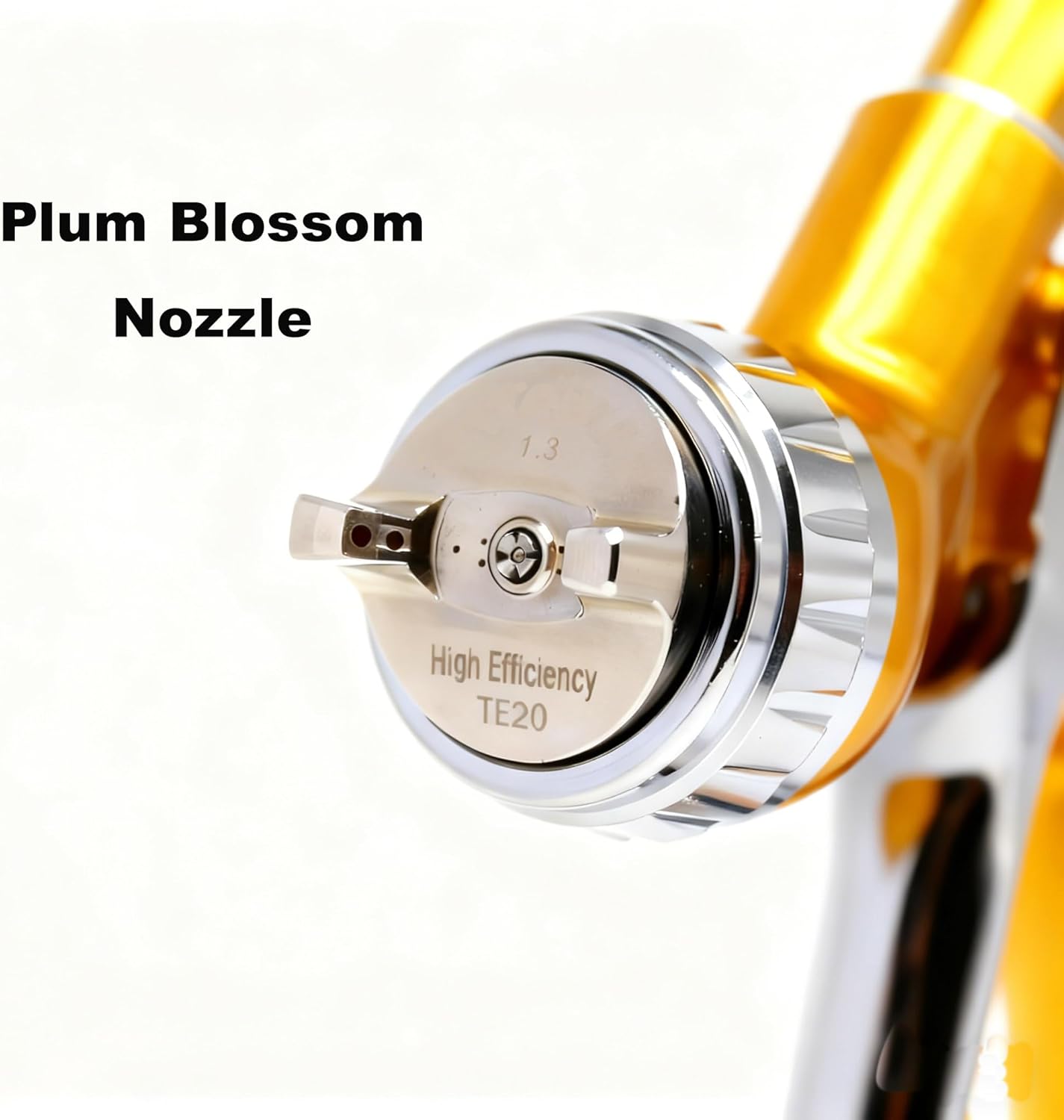 HVLP Spray Gun with 1.3mm Plum Blossom Shape Nozzle, Stainless Steel, Gold, Paint Sprayer Premium Tool Kit for Car & Automotive, Furniture, House Finishing, Varnish and Top Coat