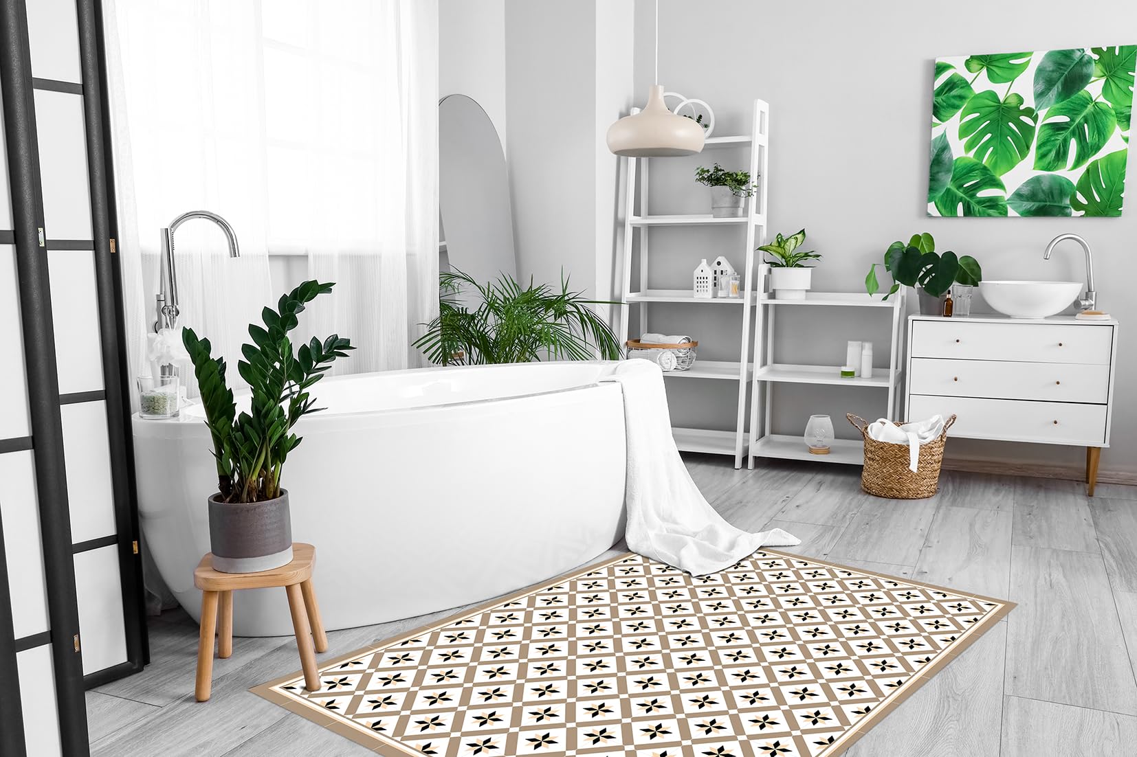 DobleUve Estudio Alfombra Vinílica Hidráulica 24 | Marrón | 65x140 cm | Alfombra Cocina Lavable Antideslizante | Alfombra Vinilica | Suelo Vinílico | Alfombra Vinilo Salón