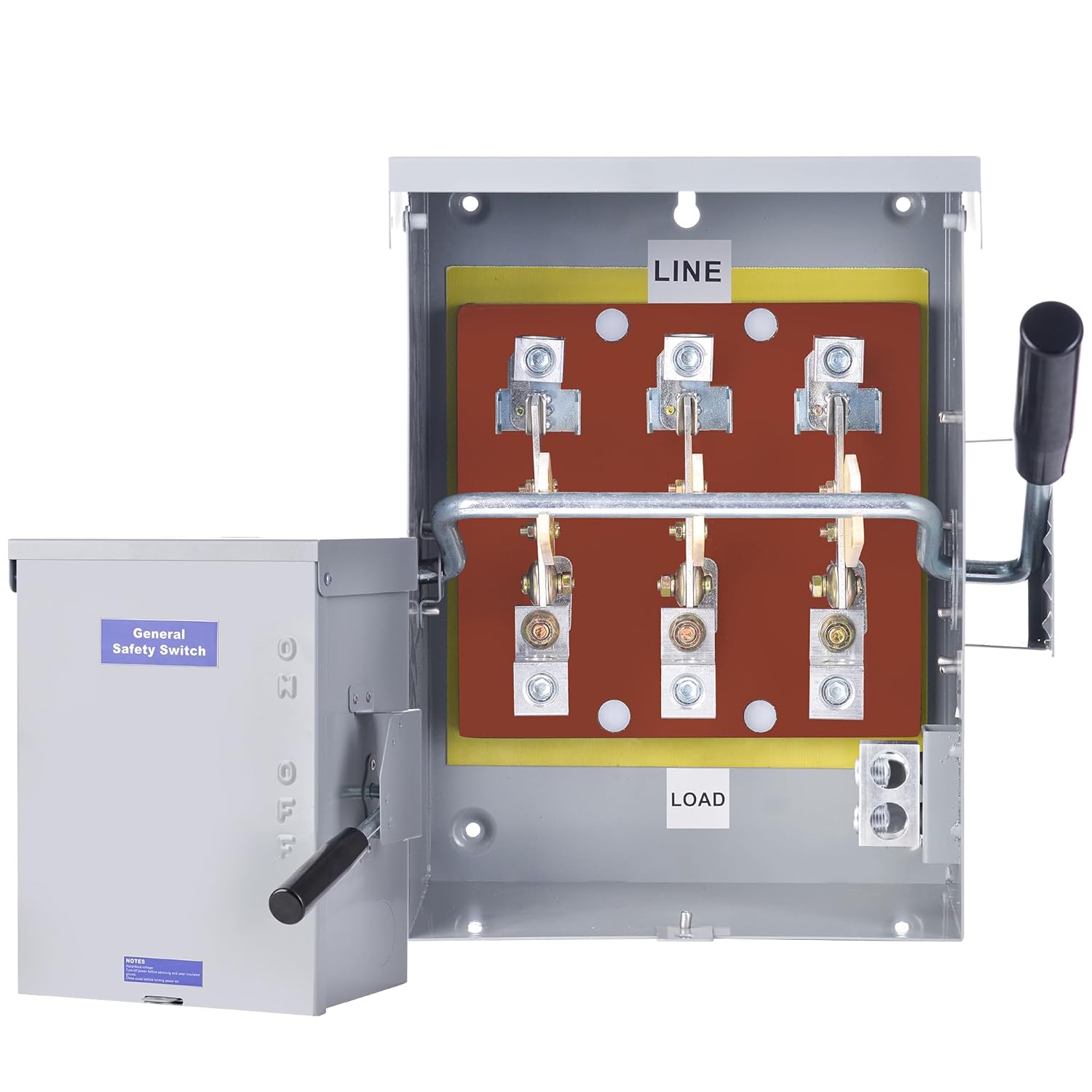 100 Amp Disconnect Switch Box, 120/240V 3 Pole Heavy Duty Safety Switch with Ground, Multi-Safety Protection Design, Non-Fusible, Galvanized Steel Enclosure, NEMA 3R Standards for Indoor and Outdoor