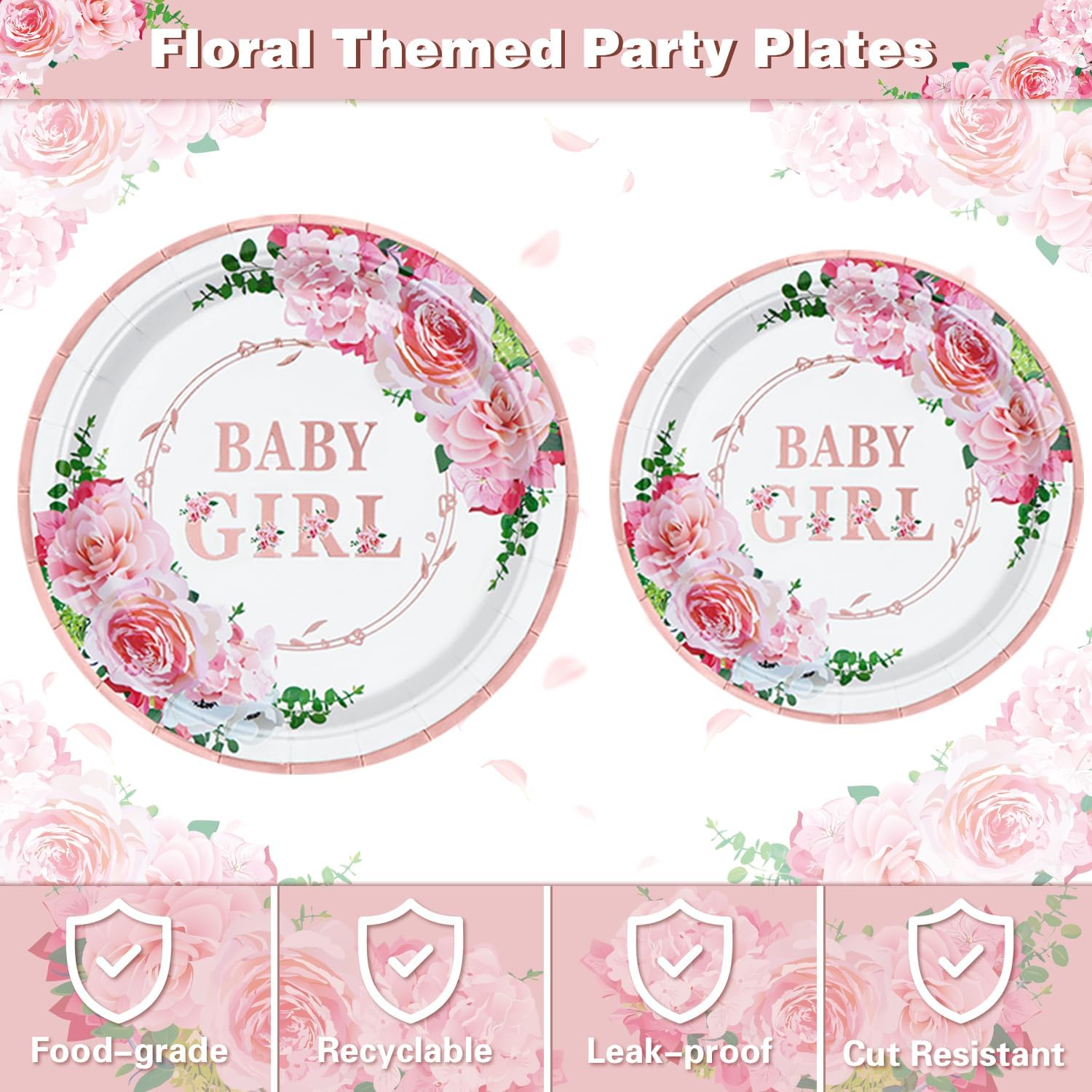 123 Pack Floral Sweet Babygirl Party Supplies Baby in Bloom Birthday Party Deco Set Baby Shower Deco for Girl Party Supplies Include Plates, Napkins, Birthday Banner, Tablecloth for 40 Guests
