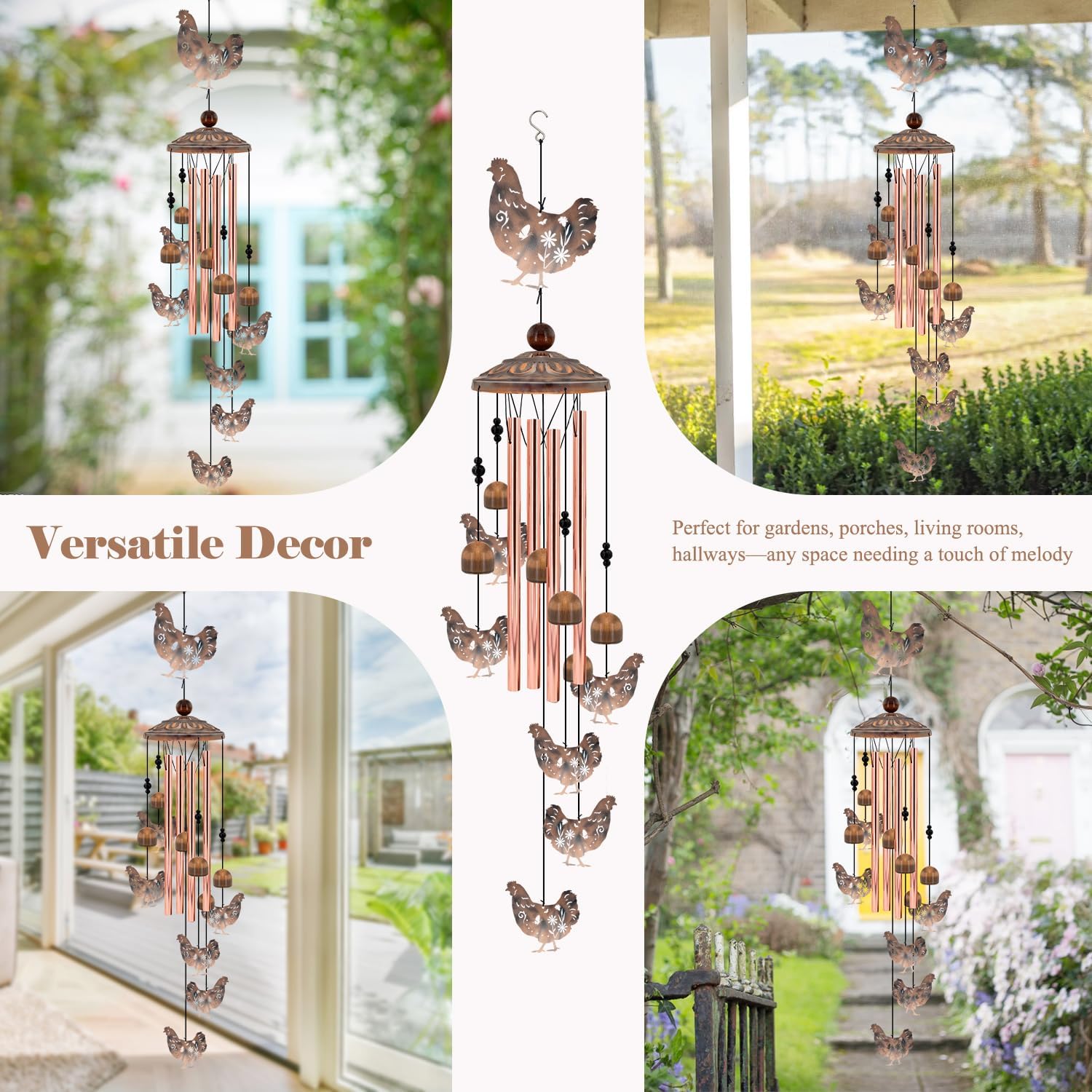for Women Chicken Wind Chimes for Outside, 35'' Metal Chicken WindChimes Gifts for Women/Men, Decoration for Outdoor, Home, Garden, Patio, Backyard - Image 6