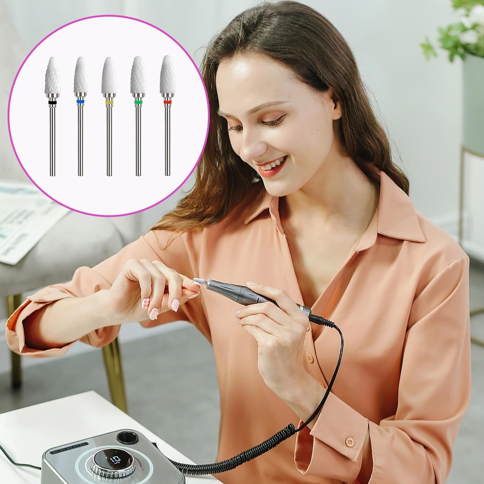 Set di Punte per Unghie in Ceramica Professionale, 3/32'' Forma di Mais, per Lucidatura Acrilico e Gel, Ideale per Manicure e Pedicure, Kit di 5 Pezzi per Tecnici e Appassionati di Nail Art