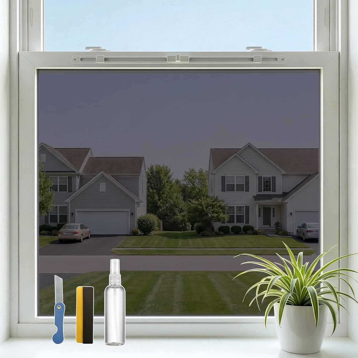 Window Privacy Film Heat Control One Way Privacy Window Film Static Cling No Glue Removable Window Tint for Home Office UV Blocking Black-Silver 23.6" W x 78.7" L