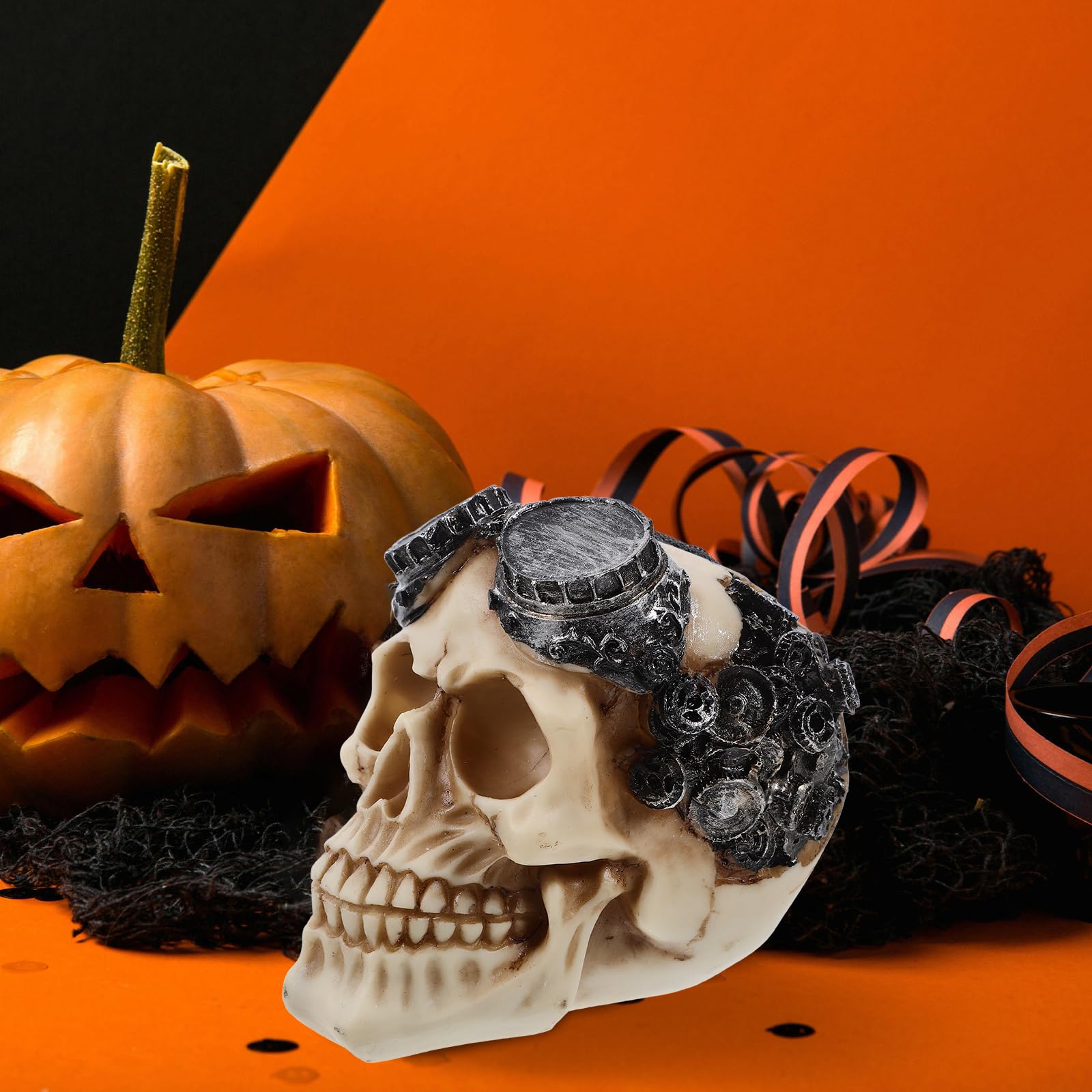Amosfun Life Size Skeleton Halloween Skull Head Ornaments Halloween Horrible Skull Realistic Human Skull Head Bone Model - Image 2