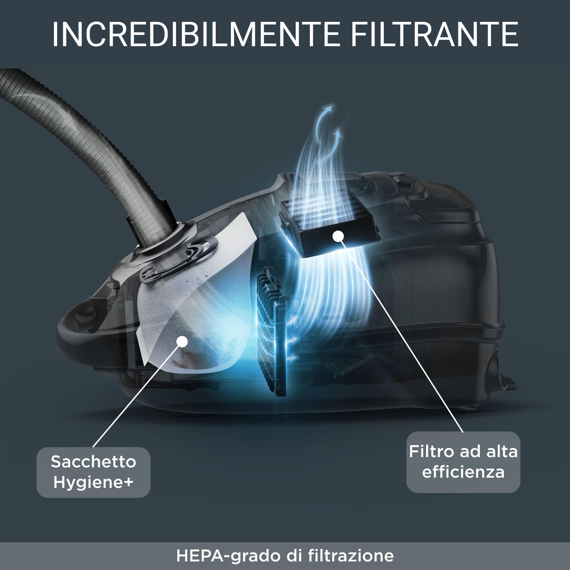 Rowenta RO7451 Aspirapolvere con Sacco Silence Force Effitech, Potenza 400W, Capacità XXL 4.5L, Potente e Silenziosa, Sistema di Filtraggio Allergy+, Spazzola Power Air e Motore Effitech