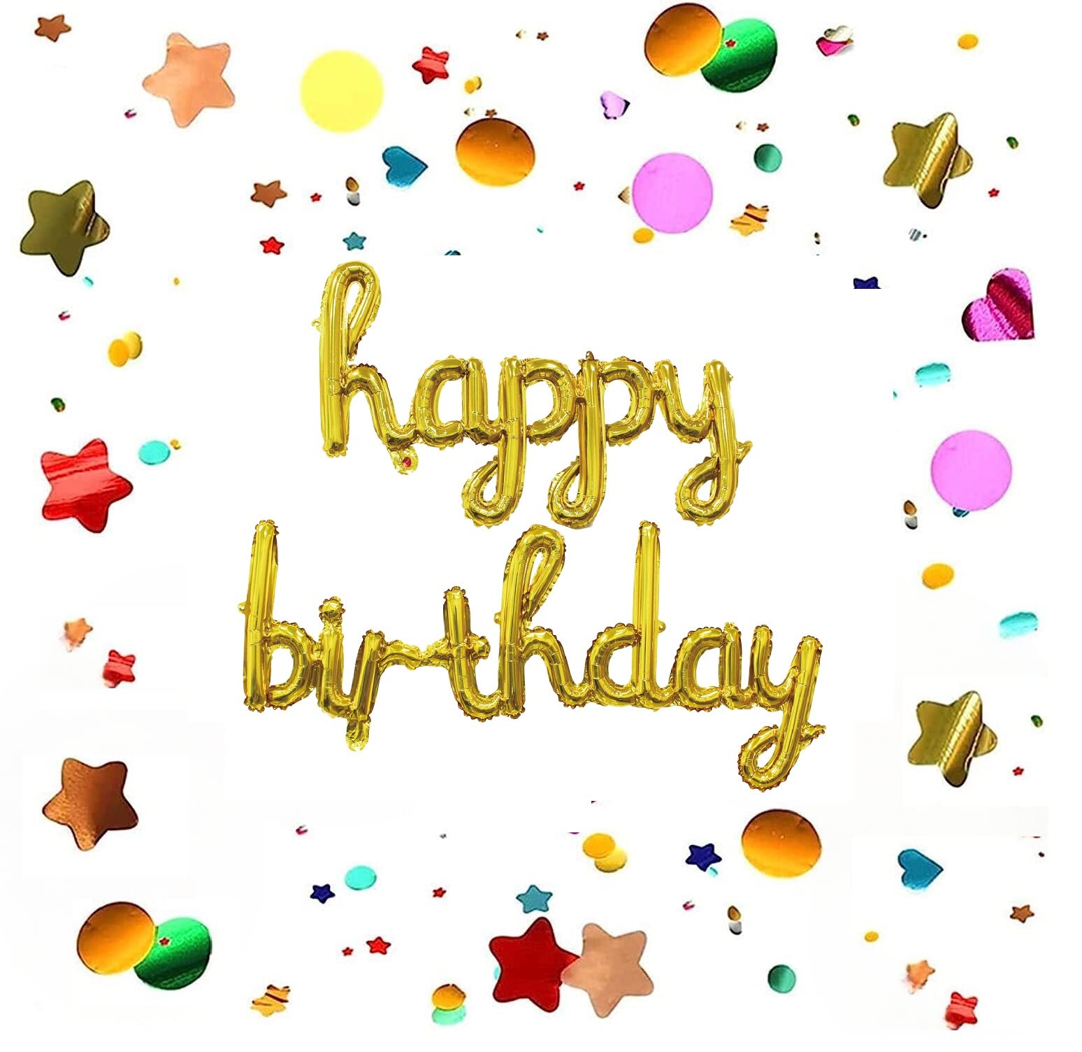 Happy Birthday Banner | Foil Mylar Birthday Party Decoration (Gold) and Free 1pcs Confetti Poppers Firework Guns