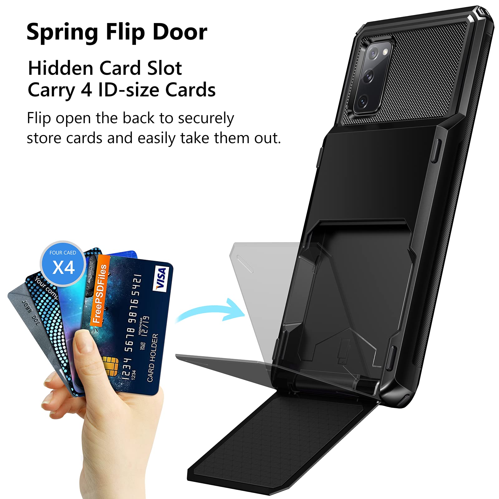Vofolen for Galaxy Note 20 Case Card Holder Wallet 4-Card Flip Cover Credit ID Slot Back Hidden Pocket Men Women Dual Layer Protective Hybrid Hard Shell TPU Bumper Armor for Samsung Note 20 6.7 Black