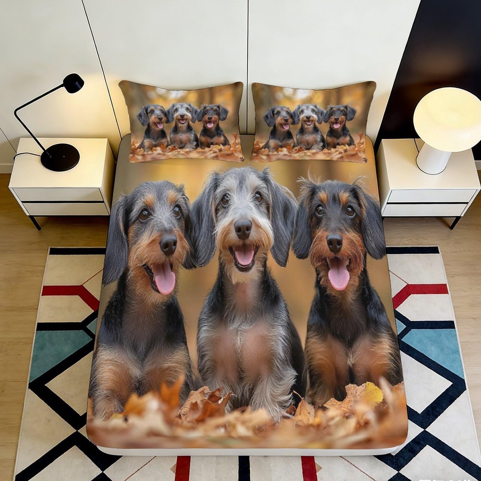3D Printed Autumn Dogs Fitted Sheet Microfiber Soft Durable 3D Printed Playful Puppies Mattress Cover for Bedroom Dormitory Guest Room Decor 120x200x25cm
