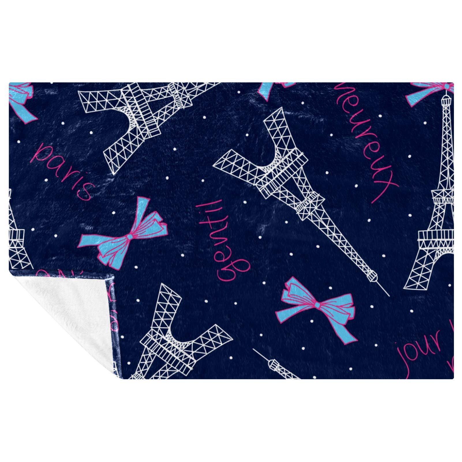 Couverture douce et chaude Paris Tour Eiffel bleu marine 150x100 pour lit canapé camping