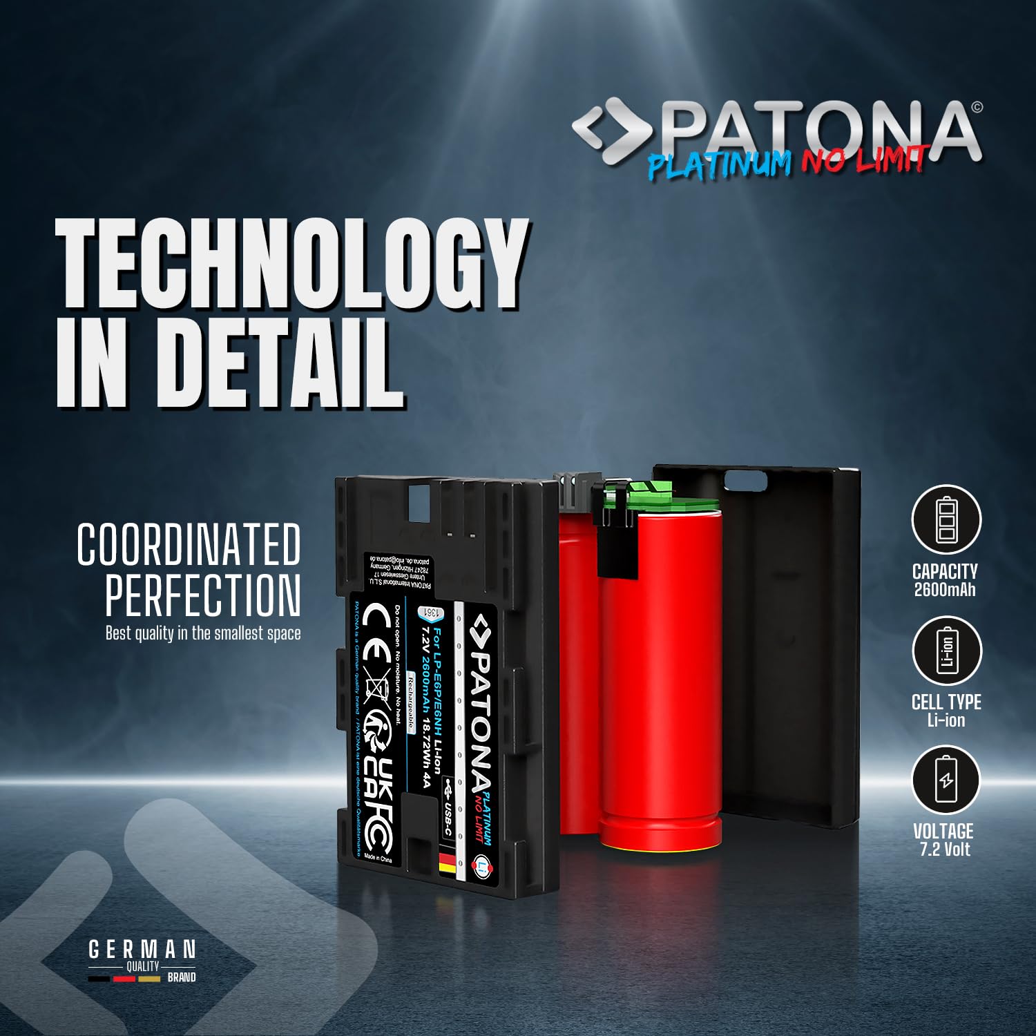 PATONA PROTECT Batteria LP-E6NH 2600mAh Per Canon EOS R5 R6 R6II R7 5D 6D 7D 80D 90D – Tecnologia Advanced, Sicura E Resistente Alle Temperature