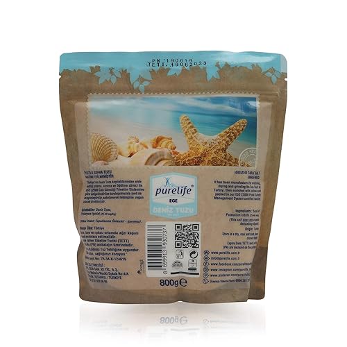 Miniatura 4 de Purelife Sal marina del Egeo Yodizada Kosher sin refinar  1.76 libras y sal marina del Egeo Purelife gruesa Kosher sin refinar  1.1 libras (17.64oz)