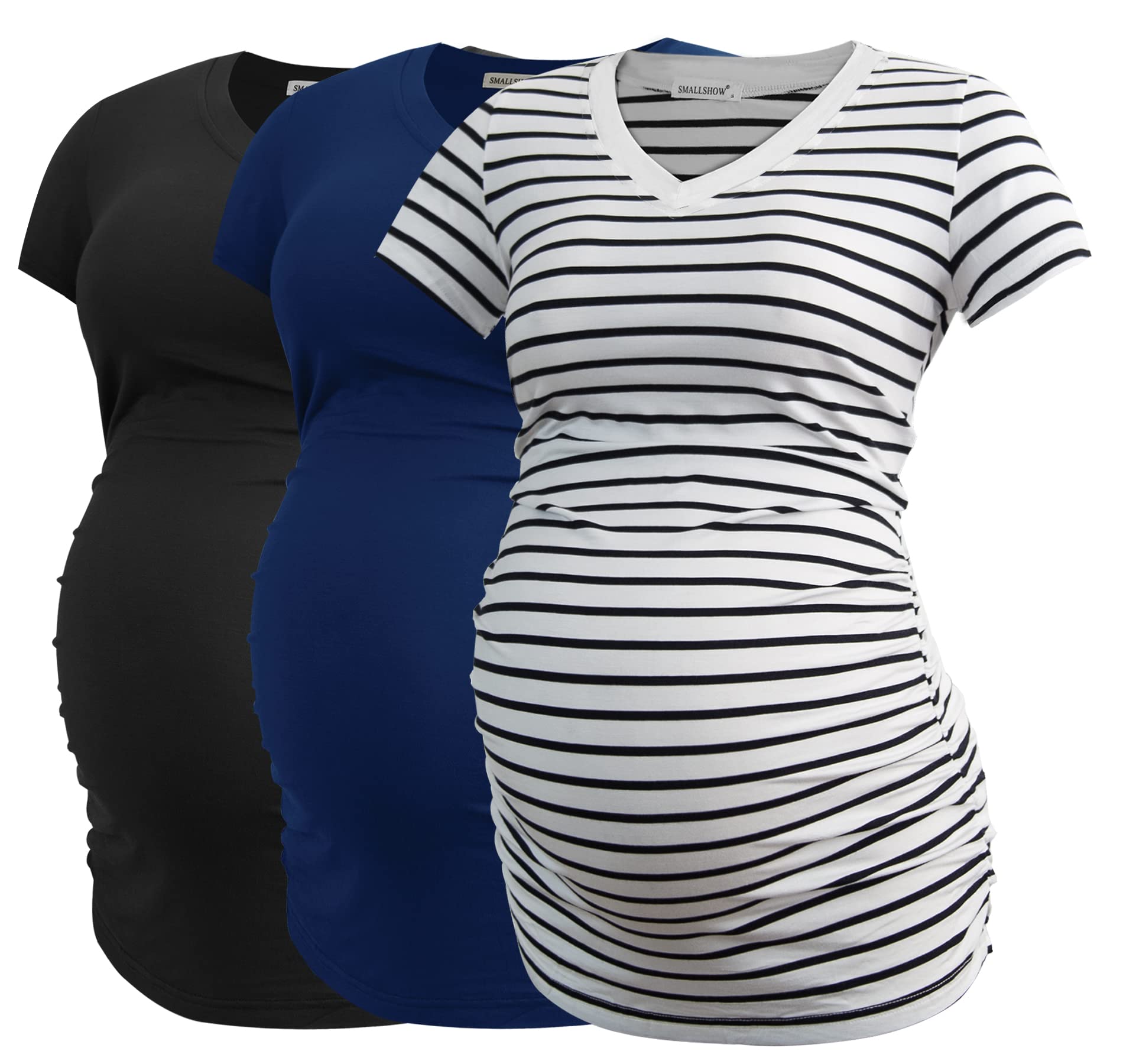 Smallshow Maternity Clothing Tops Side Ruched Pregnancy Clothes for Women 3-Pack — view 39