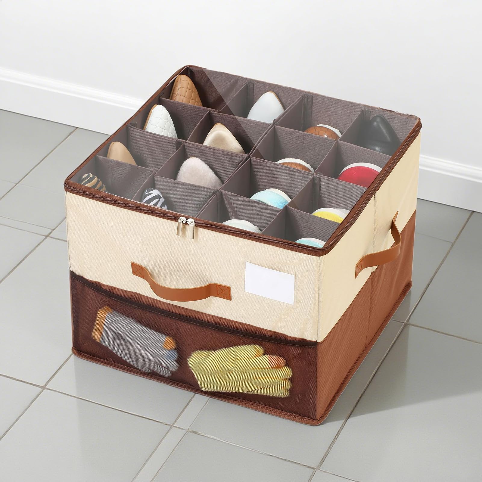 Contenitore per scarpe, organizer per scarpe, pieghevole, in tessuto, con coperchio trasparente e divisori regolabili, grande contenitore per stivali, tacchi, scarpe da ginnastica, camera da