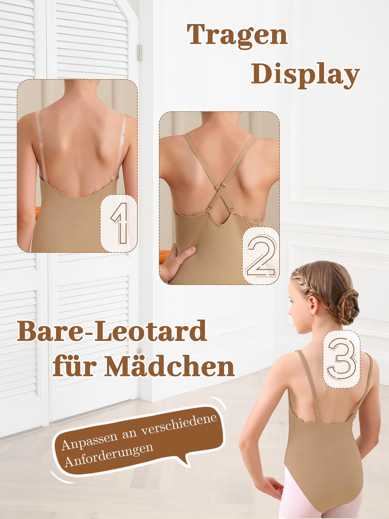 DANSHOW Jambières nues pour femmes et filles avec pasties, sous-vêtements de danse avec bretelles réglables claires