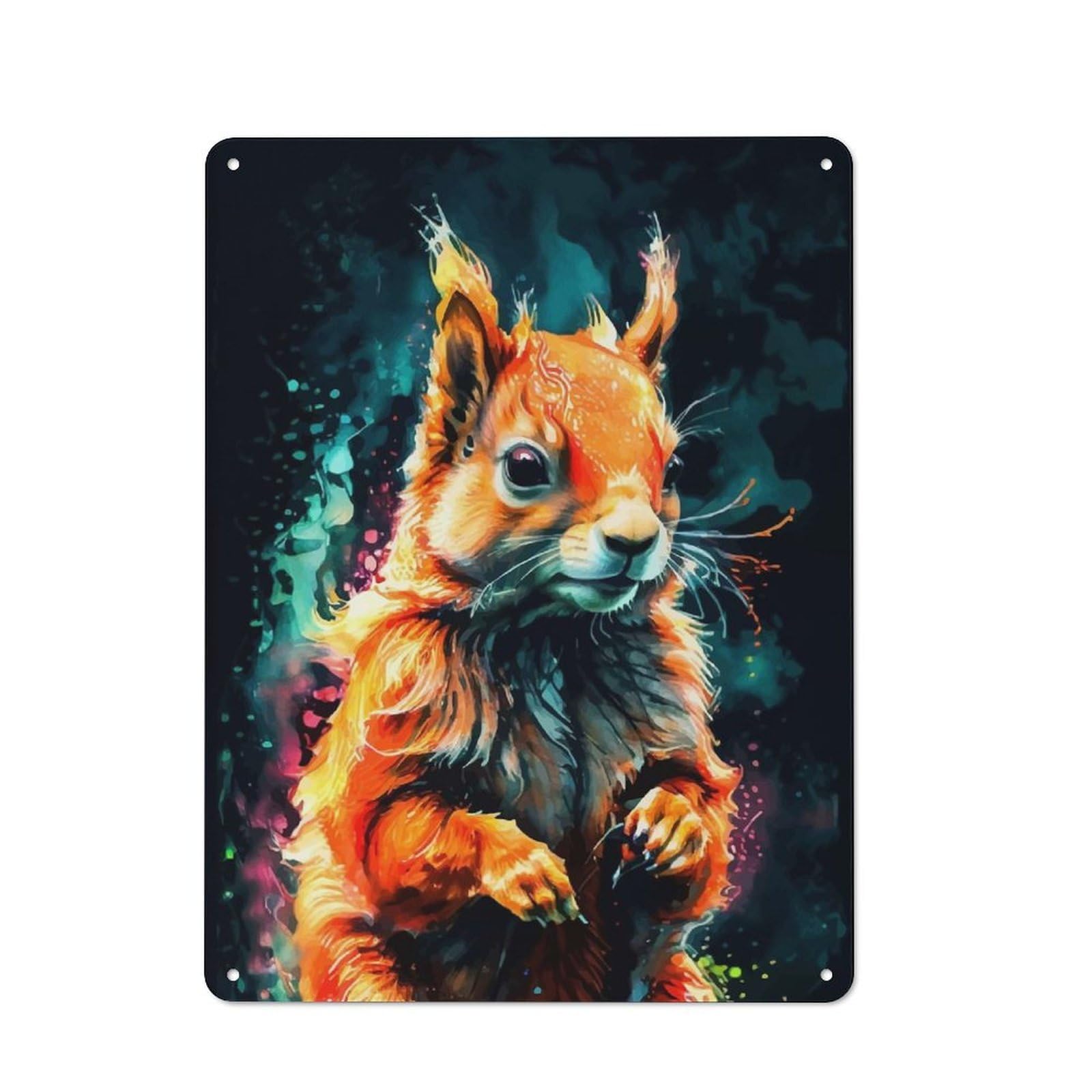 Red Squirrel Watercolor Art Retro Metal Plaque 40x30cm for Lounge Or Reading Corner, Suited to Lounge Decor Fans
