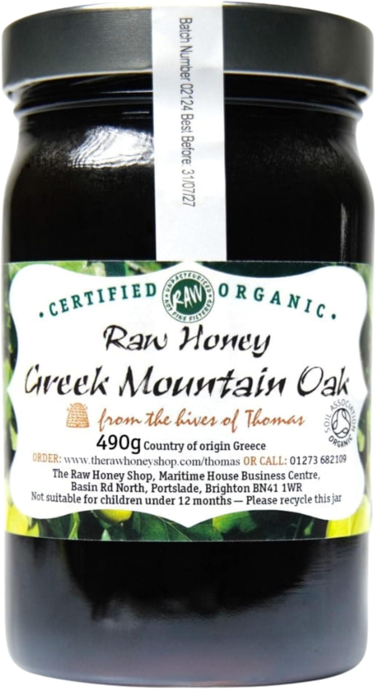 Thomas' Raw Greek Organic Mountain OAK HONEY, ACTIVE 20.5, 490g - Antibacterial Mountain HONEY, Thick & Unpasteurised, Single Origin - The Raw Honey Shop
