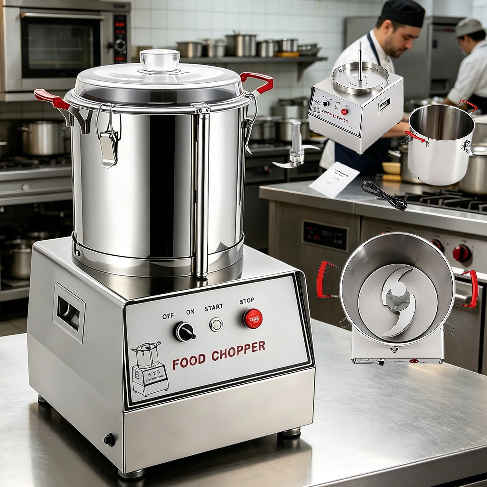 Tritatutto elettrico per verdure, 1400 giri/min, in acciaio inox, capacità 10 l, per peperoncino, carota, carne, frutta, zenzero, aglio, cereali, arachidi