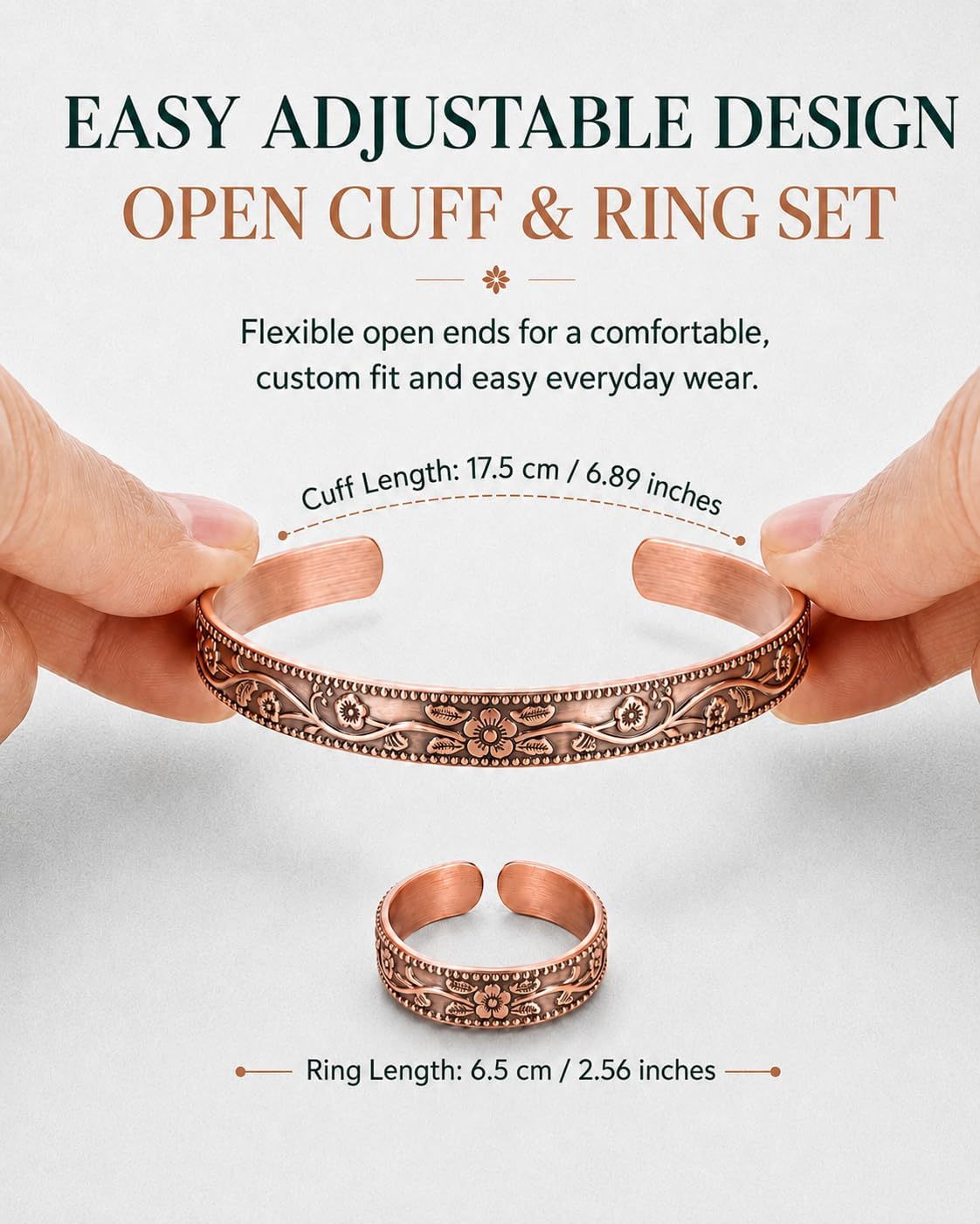 BioMag Pure Copper Bracelet & Ring for Men Women, Handmade Tibetan Style