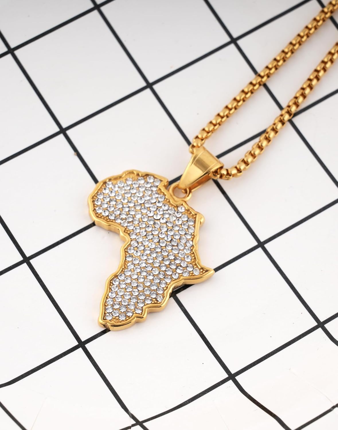 Africa Map Necklaces for Men Women,Africa Motherland Continent Gold-Tone with Crystal Rhinestones Necklaces - Image 3