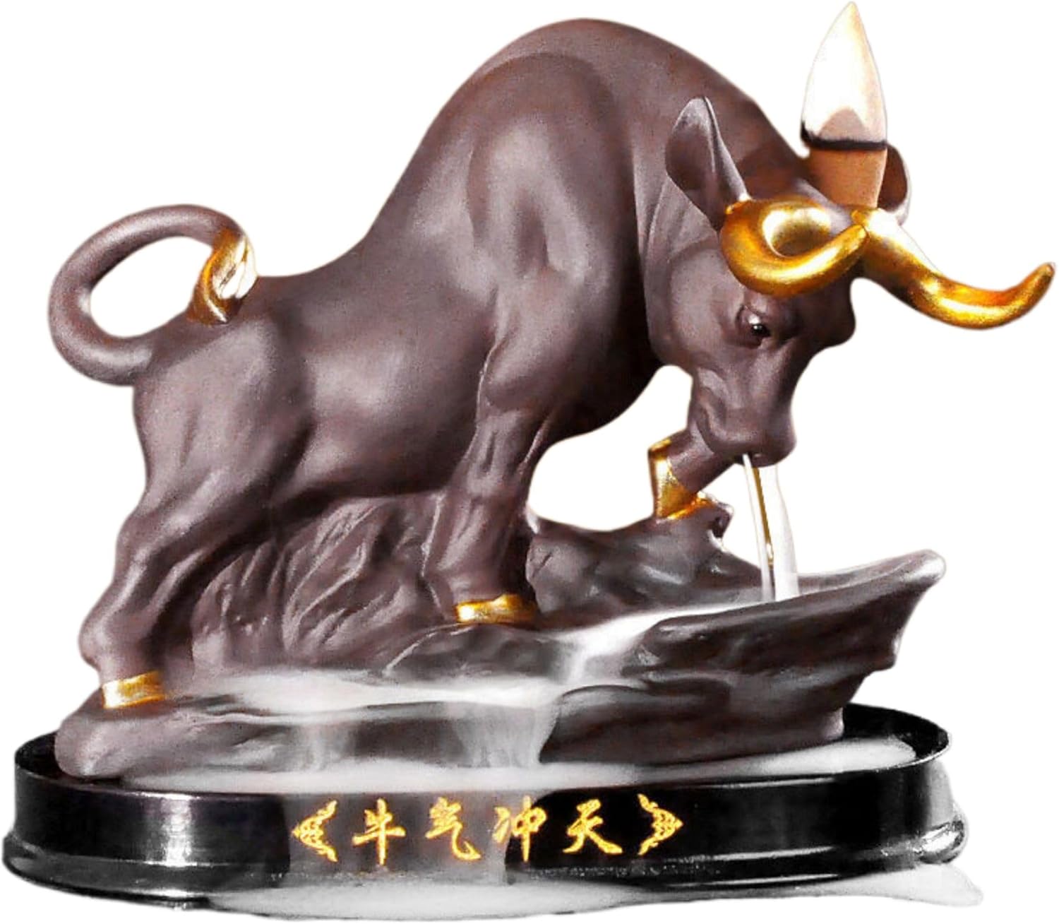 牛气冲天紫砂招财倒流香炉 Incense Sticks Holder,Yoga,Meditation Incense Burner 香炉 Incense Holder,创意 Ceramic Incense Holder 陶瓷办公家居香道摆件-12678