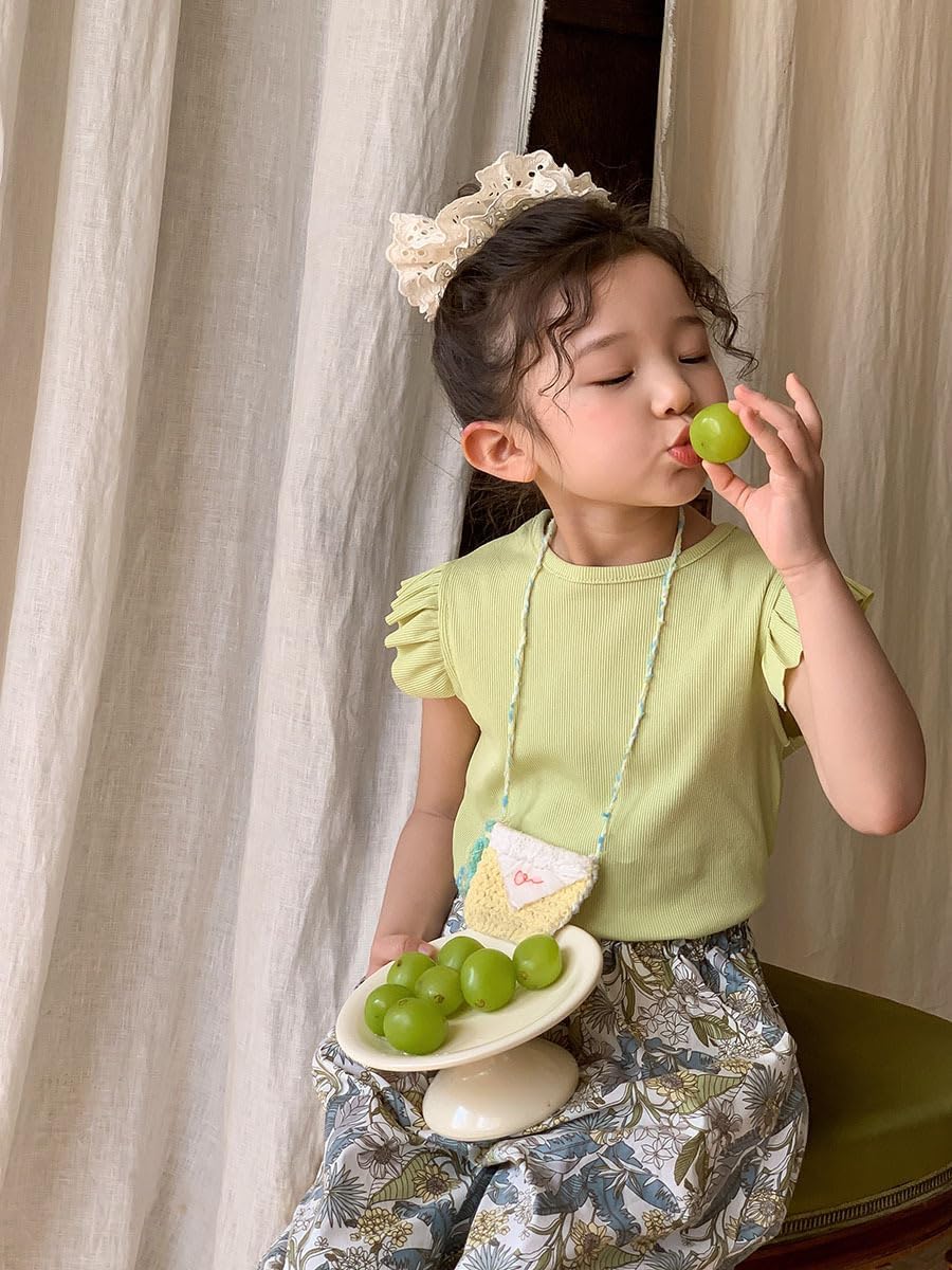 AMIYAN Toddler Ruffle Sleeve Top Summer Cotton T-Shirts Casual Crewneck Tees Tops Basic Blouse for Girls 1-6Y