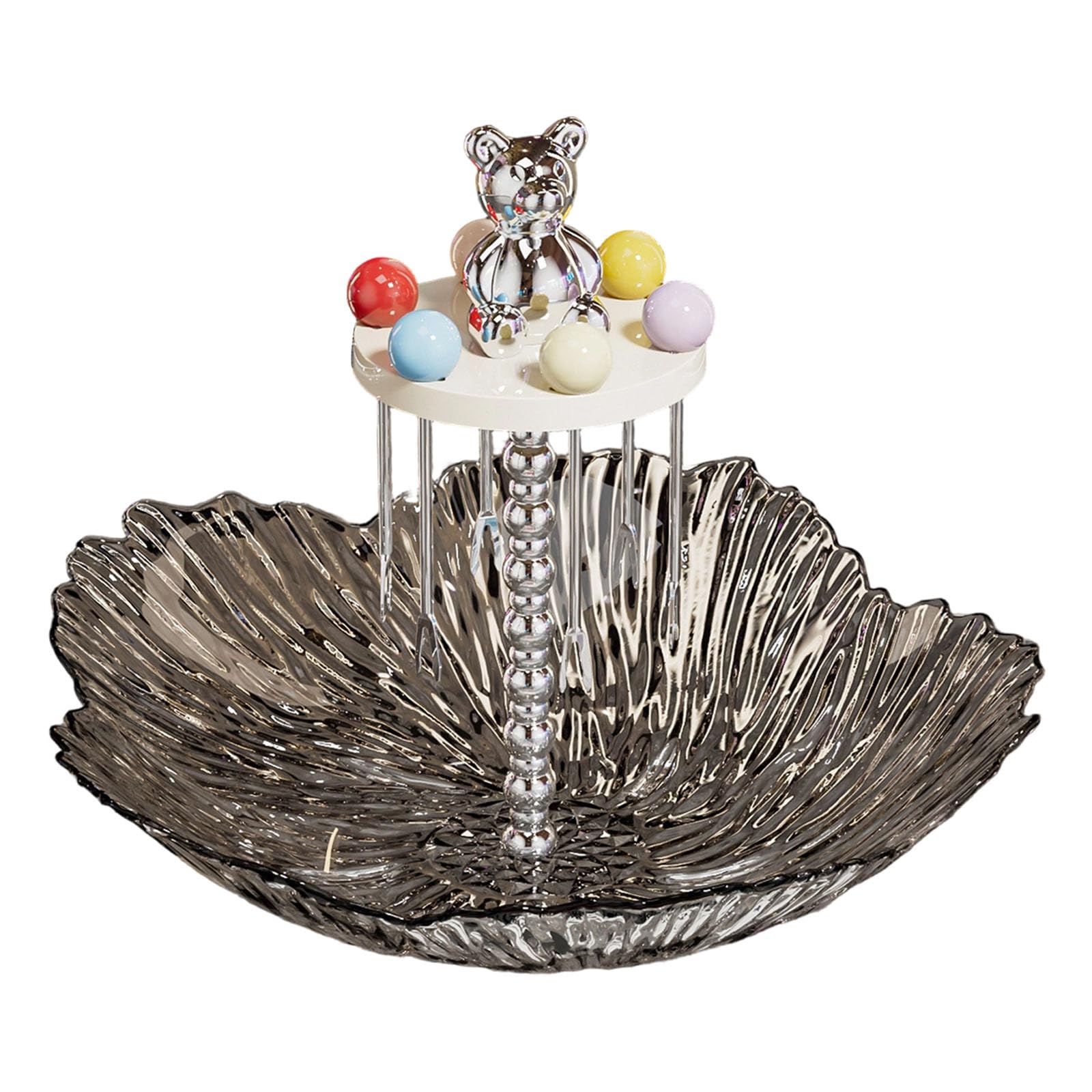 jiingekk Multifunctional Crystal Fruit Bowl Comes with 6 Stainless Forks for Dessert Fruits and Snacks Daily Serving with Stainless Forks