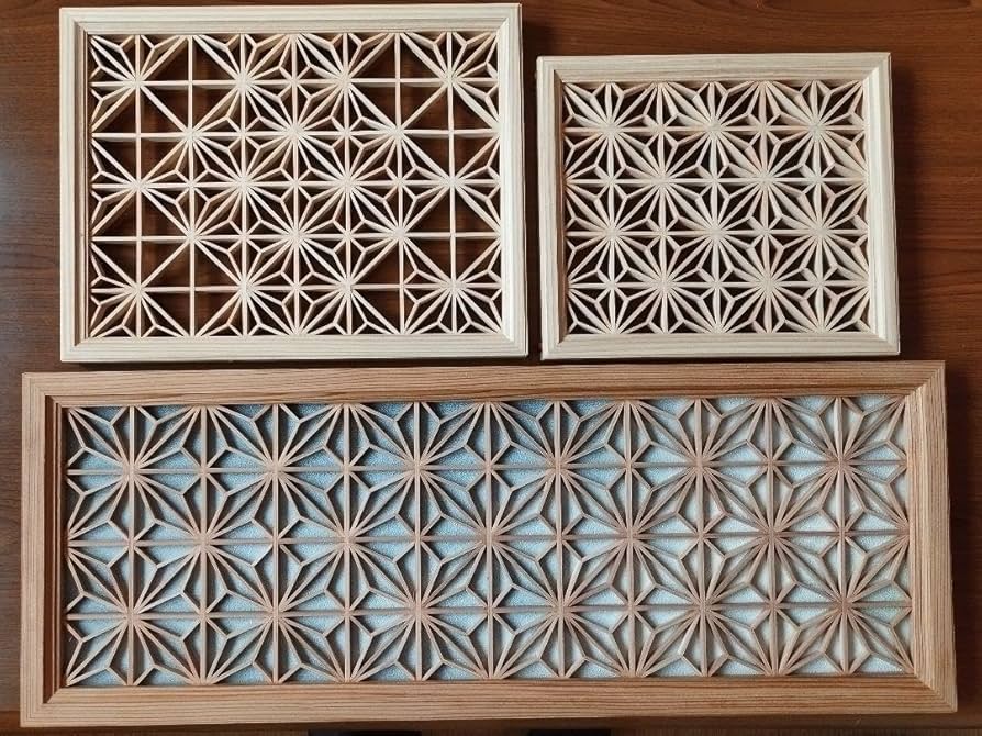 202 ❣️特価！値段交渉OK❣️ 飾り組子麻の葉組子アクリル板入り3枚一組 Amazon.co.jp: 麻の葉組子 吹き抜け カラーアクリル板入り3枚一