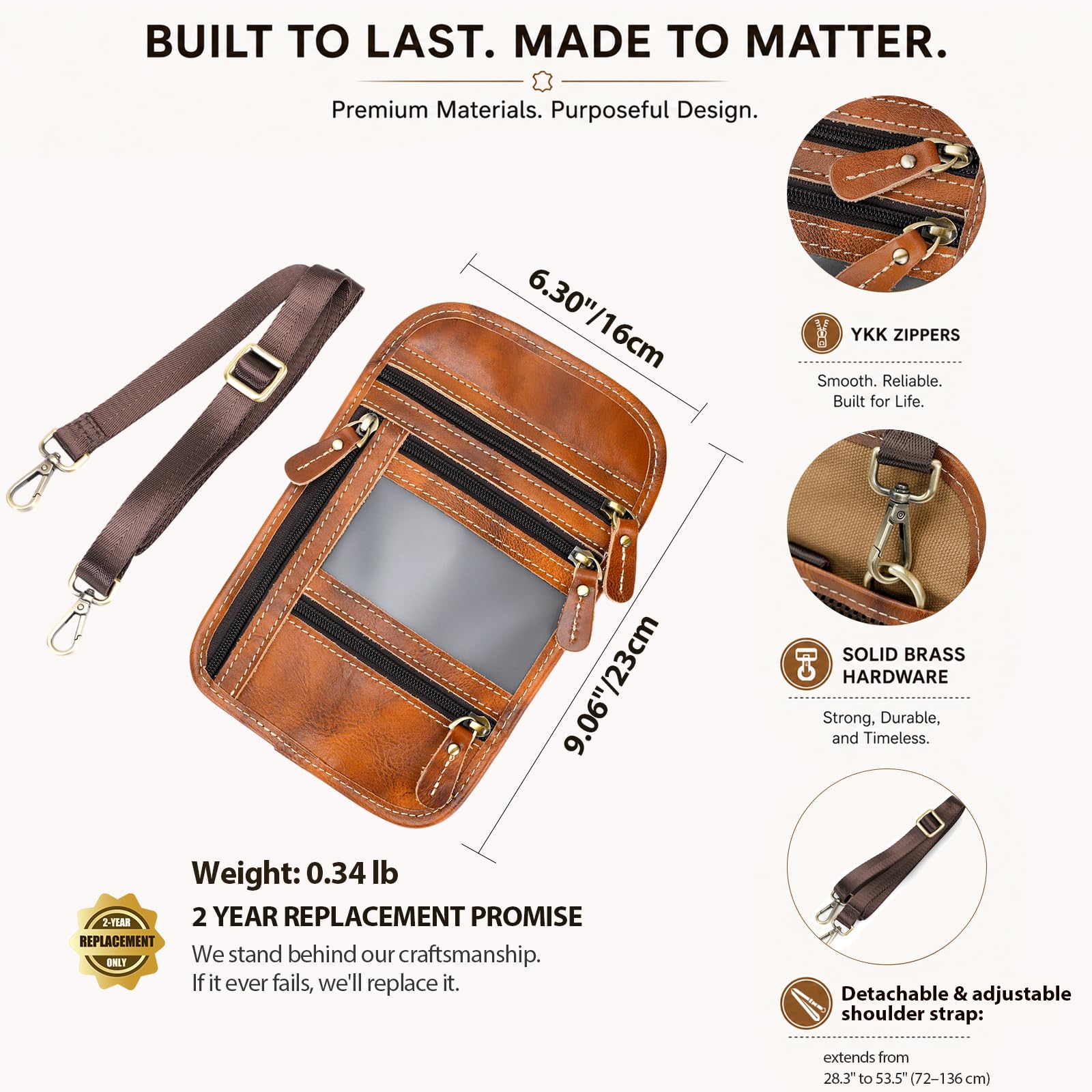 Portafoglio in pelle pieno fiore, custodia da viaggio per passaporto con | Pelle bovina Crazy Horse, cerniera YKK e hardware in ottone, cinturino a 3 vie, organizer multitasche