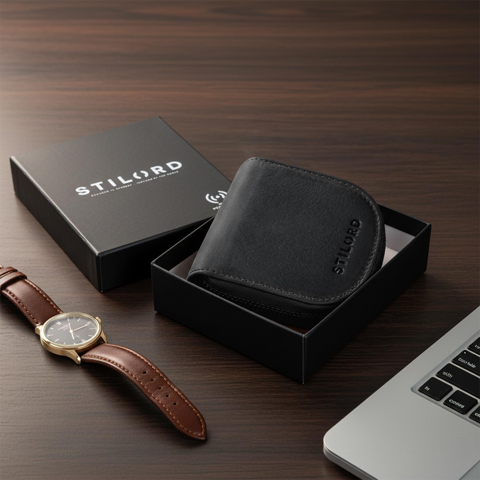 STILORD Dinero Monedero Hombre Pequeño Cuero Auténtico con Compartimento para Monedas y Billetes Carteras para Hombre Piel Compacta Billetera con Cremallera Color:Negro