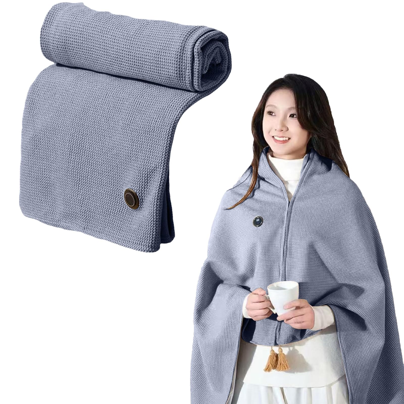 Coperta riscaldata USB, coperta riscaldata portatile, 3 livelli di riscaldamento, coperta riscaldata da campeggio, lavabile in lavatrice, morbida e confortevole, coperta elettrica senza fili