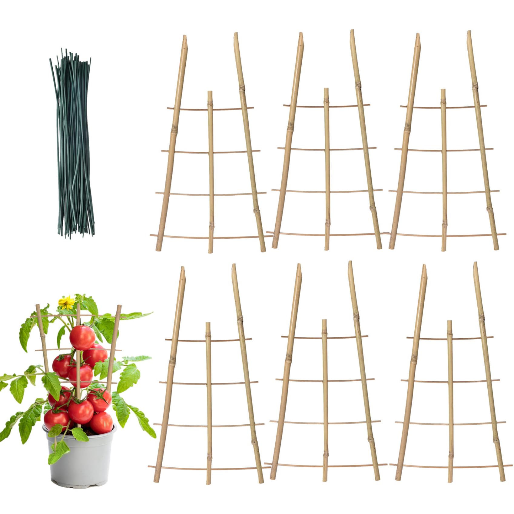 Trellis for Climbing Plants Outdoor, 6PCS Garden Trellises, Natural Bamboo Plant Trellis Indoor, Flexible Trellis for Indoor Potted Plants, Vegetables, Flower