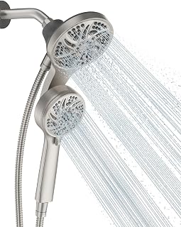 High Pressure 3-Way Shower Head Combo, Hand Held Shower & Rain Shower Separately or Together, Dual 2 in 1 Showerhead with Stainless Steel Hose - Brushed Nickel