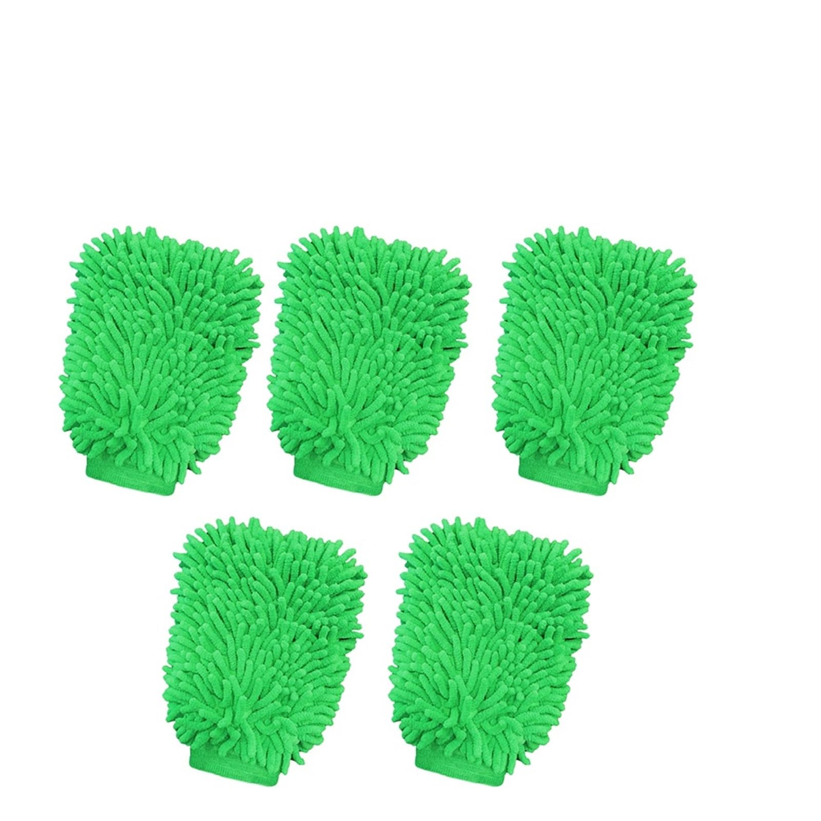 WWYYZAYC Car Wash Gloves, Fiber Thick Double-sided Chenille, Sponge, Cleaning Tool(5Pcs Green)