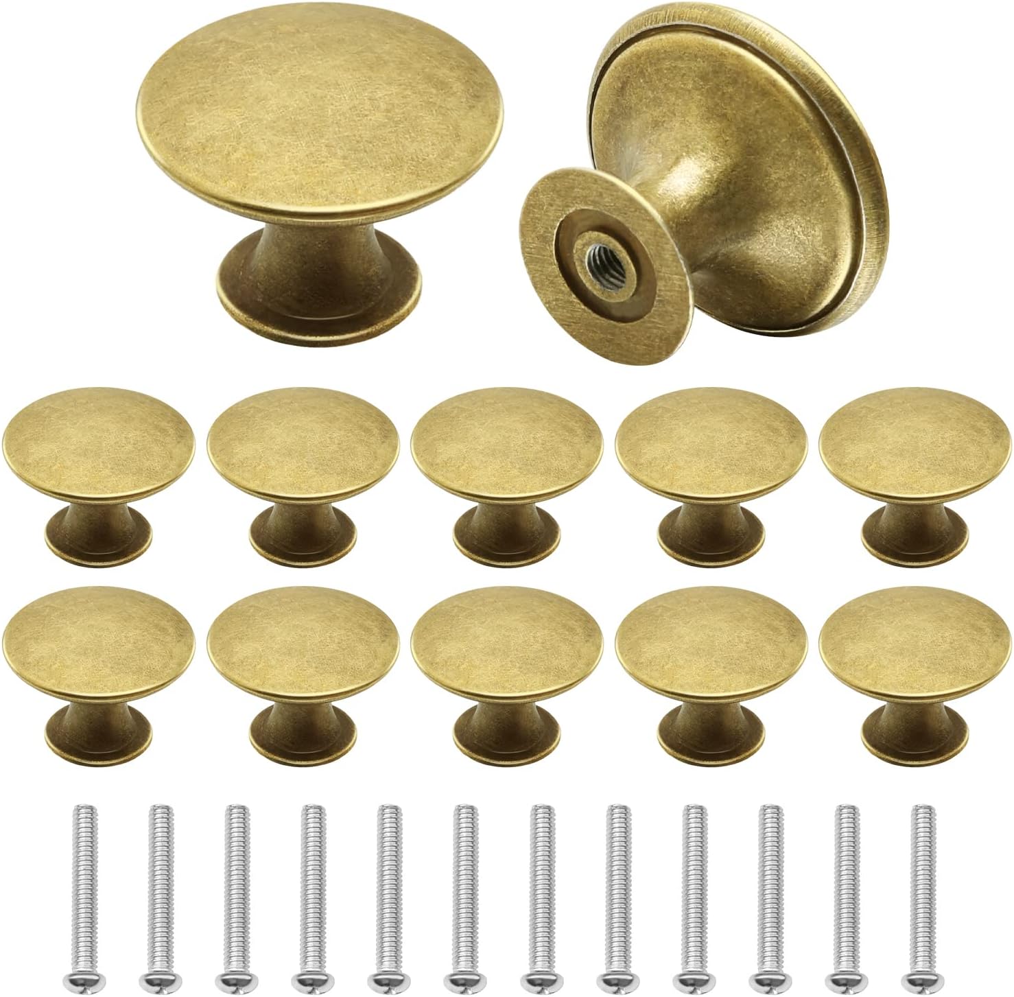 12 Pcs Cabinet Door Knobs, Gold Drawer Knob, Antique Brass Door Knobs with Matching Screws for Cupboard, Cabinet, Drawer
