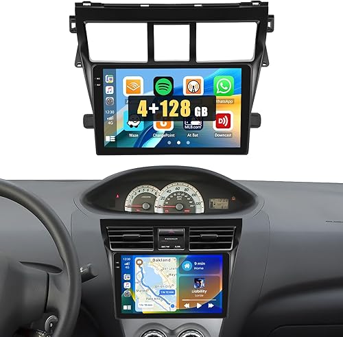 Miniatura 7 de Roinvou [2G + 64G] Radio de coche para Toyota Yaris Vios 2007-2012 con Carplay inalámbrico/Android Auto, 9 pulgadas Android 13 IPS pantalla táctil