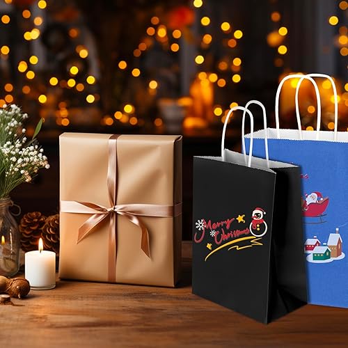 Miniatura 5 de bagmad Paquete de 35 bolsas pequeñas de papel kraft multicolor de 6 x 3.25 x 8 pulgadas con asas a granel, 7 colores surtidos para regalos de