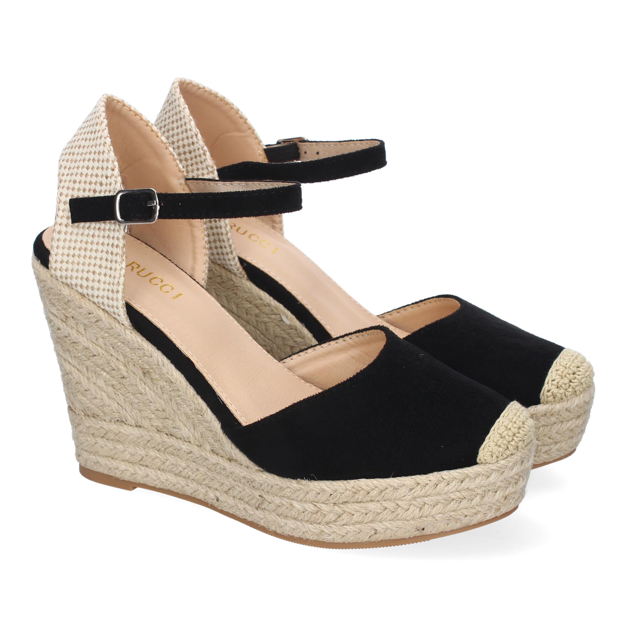 shoes&blues.es Sandalia de Cuna de Yute para Mujer, Comodas y Elegantes, Diseno Moderno con Punta Bordada y Cierre de Hebilla, Ideales para Primavera-Verano.