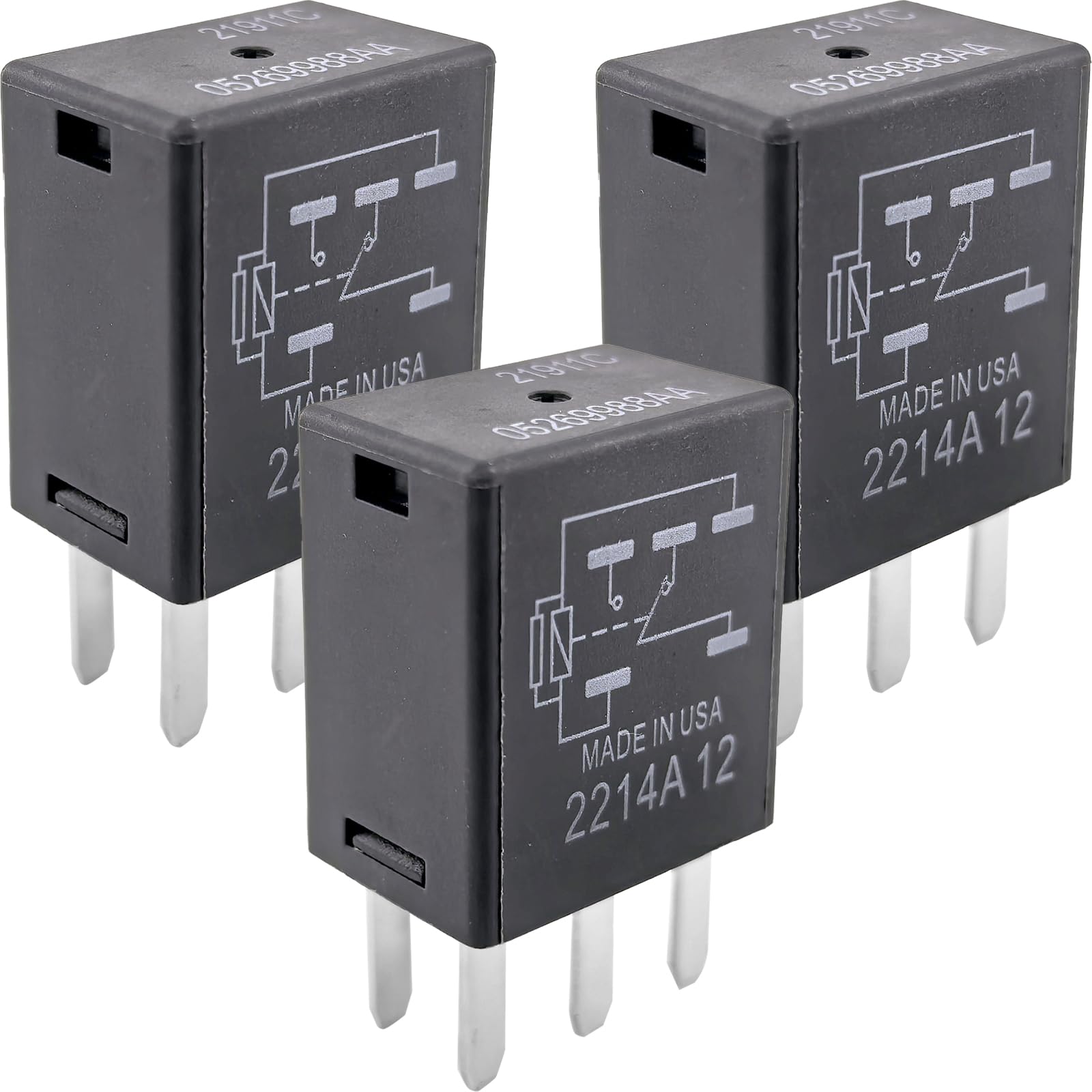 Paquete de 3 relés 21911C 05269988AA - Relé automotriz SPDT de 5 pines de 40 A 12 V CC - Compatible con vehículos Chrysler/Jeep seleccionados (para Jeep Wrangler, Dodge Ram) - Fija el ventilador de