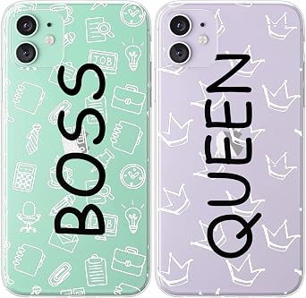 Mertak Matching Cases Compatible with iPhone 17 16 15 Pro Max 14 Plus 13 12 Mini 11 SE S25 S24 Boss Queen Boyfriend Girlfriend Soulmate Minimal Cover Relationship Couple Wife Husband Anniversary Cute