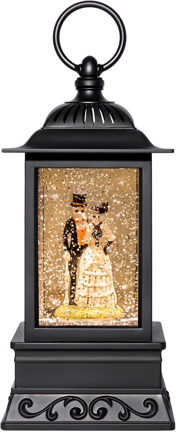 Farol de Halloween con purpurina de esqueleto para novia y novio de 10.5 pulgadas, decoración de Halloween para interiores, decoración de Halloween