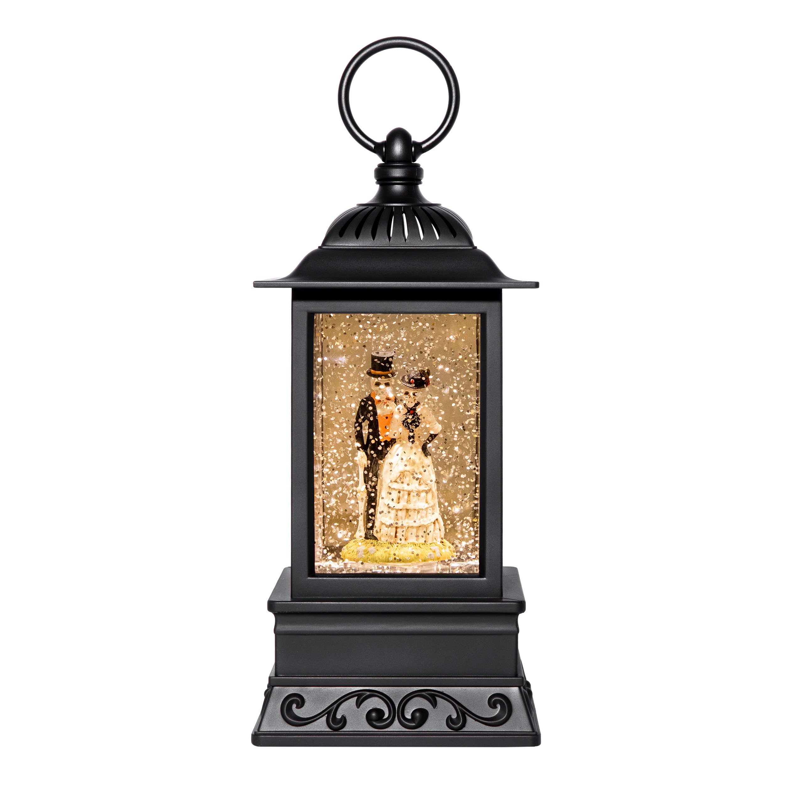 10.5" Skeleton Bride and Groom Glitter Halloween Lantern